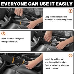 Car Steering Lock with Seat Belt Buckles Anti Theft Protection Device with three keys