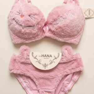 Cute Fur Style Double Padded Woolen Bikini Set – Soft Pink Plush Bra & Panty Lingerie Set