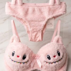 Labubu Style Cute Double Padded Bra & Panty Set for Women – Soft Wool Material, Comfortable Lingerie Set (Random Color)