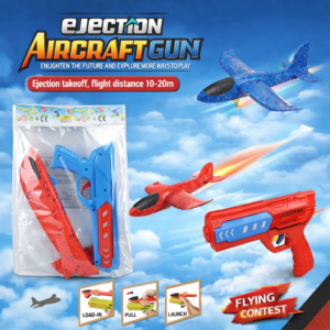 Aircraft Launcher Gun Toy with Foam Glider Plane – Ejection Flying Airplane Gun for Kids | Multi Color
