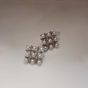 Pearl Square Korean Earrings – Elegant Women’s Fashion Jewelry in Silver and Golden Colors PJT-106