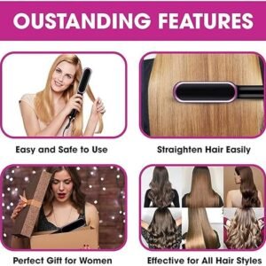 HQT-909B Electric Hair Straightening & Curling Comb/Brush - Dual-Purpose Professional Hair Styler, Non-Damaging Splint, | 2 in 1 Hair Straightener | ( Random Color )